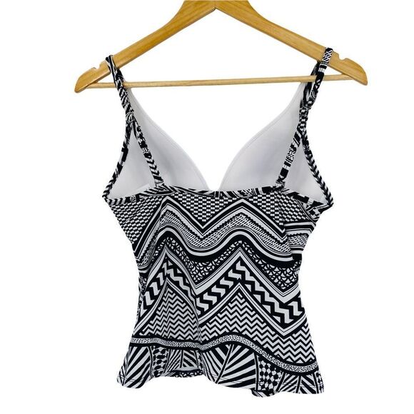 Kenneth Cole black and white geometric mod print tankini top size small/32B - Picture 3 of 7